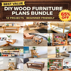 DIY Wood Furniture Plans Bundle: 12 Woodworking Projects for Beginners (PDF Digital Download)