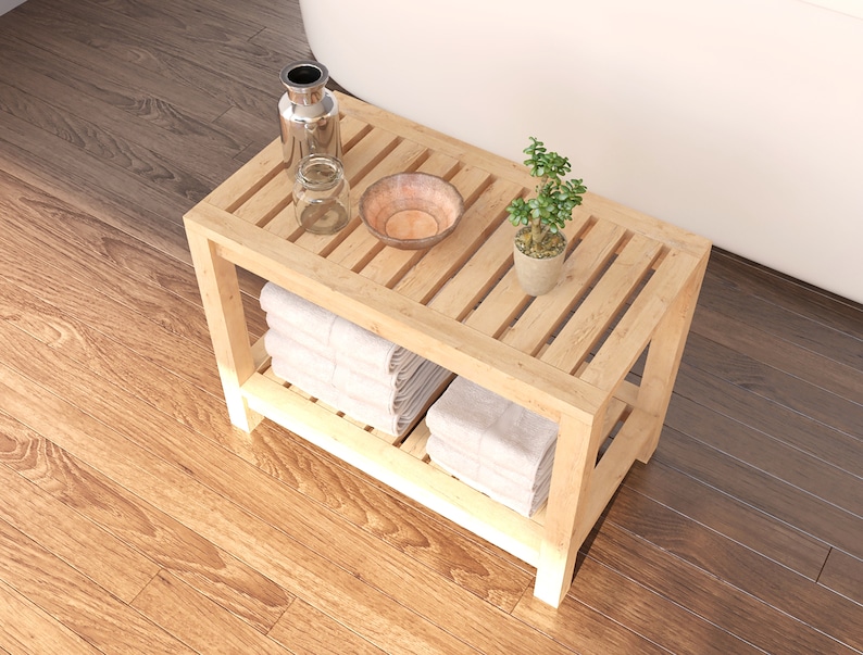 DIY Wooden Shower Bench With Shelf Plans Indoor Outdoor Etsy
