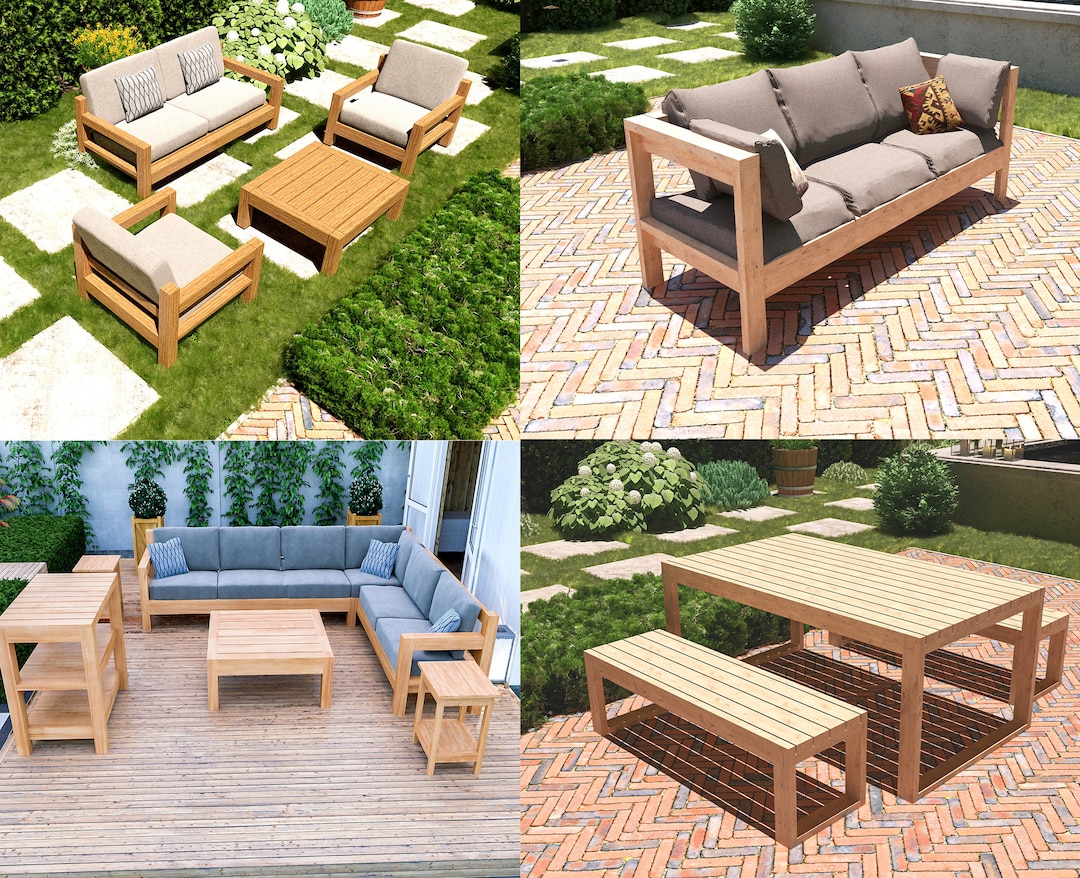DIY Outdoor Furniture Plans BUNDLE, Patio Sofa Set Plans, Picnic Table