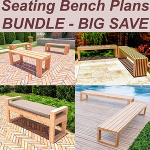 DIY Simple Bench Plans BUNDLE, Patio Sitting Bench Plans, Garden Bench Plans, Outdoor Seating Bench Plans, Easy Build, PDF Instant Download