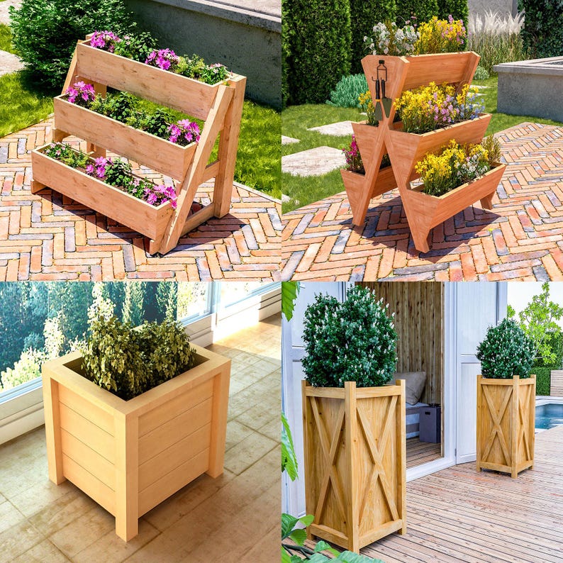 High-quality PDF plans for building 12 DIY raised garden planter boxes with clear, 3D diagrams, detailed technical drawings, complete materials and tool lists, and precise cut lists. Designed for standard lumber, these step-by-step blueprints guide beginners and experienced woodworkers through constructing sturdy herb, flower, and vegetable beds. Perfect for patios, balconies, decks, and small gardens, these versatile designs maximize space, improve drainage, and enhance outdoor aesthetics.