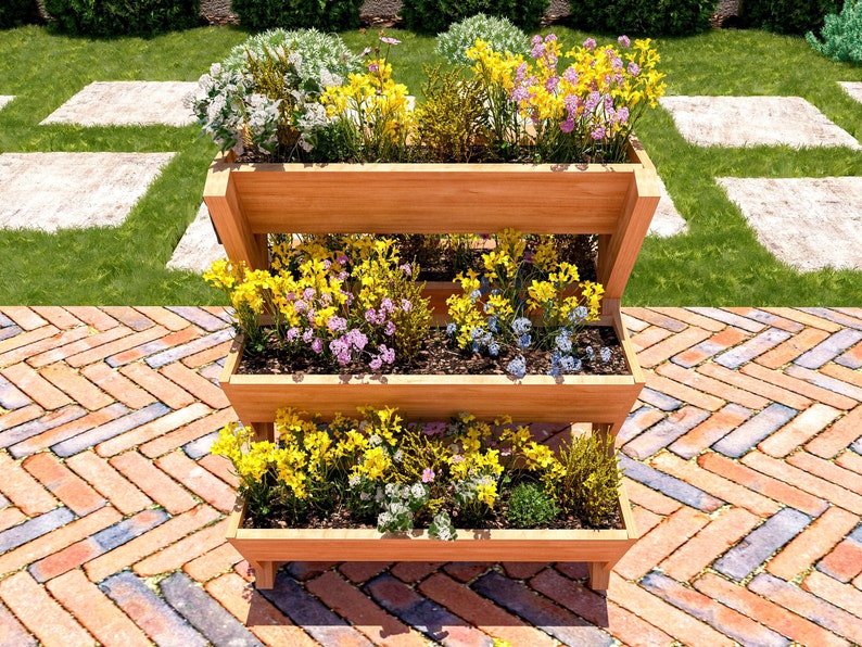 DIY 5 Box Planter Plans, Garden Herb Planter Plans, Wooden Flower Box Build Plans, Raised Multi Planter Plans, Tier Vegetable Planter Plans image 3