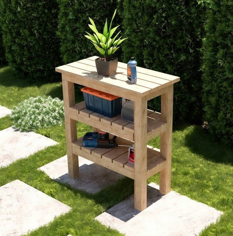 DIY Outdoor Storage Bench Plant Stand Build Plans Garden Etsy