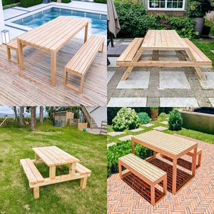 Planos de mesa de picnic para exteriores: mesa de jardín DIY - Proyecto de construcción paso a paso para una mesa de jardín - Descarga digital en PDF