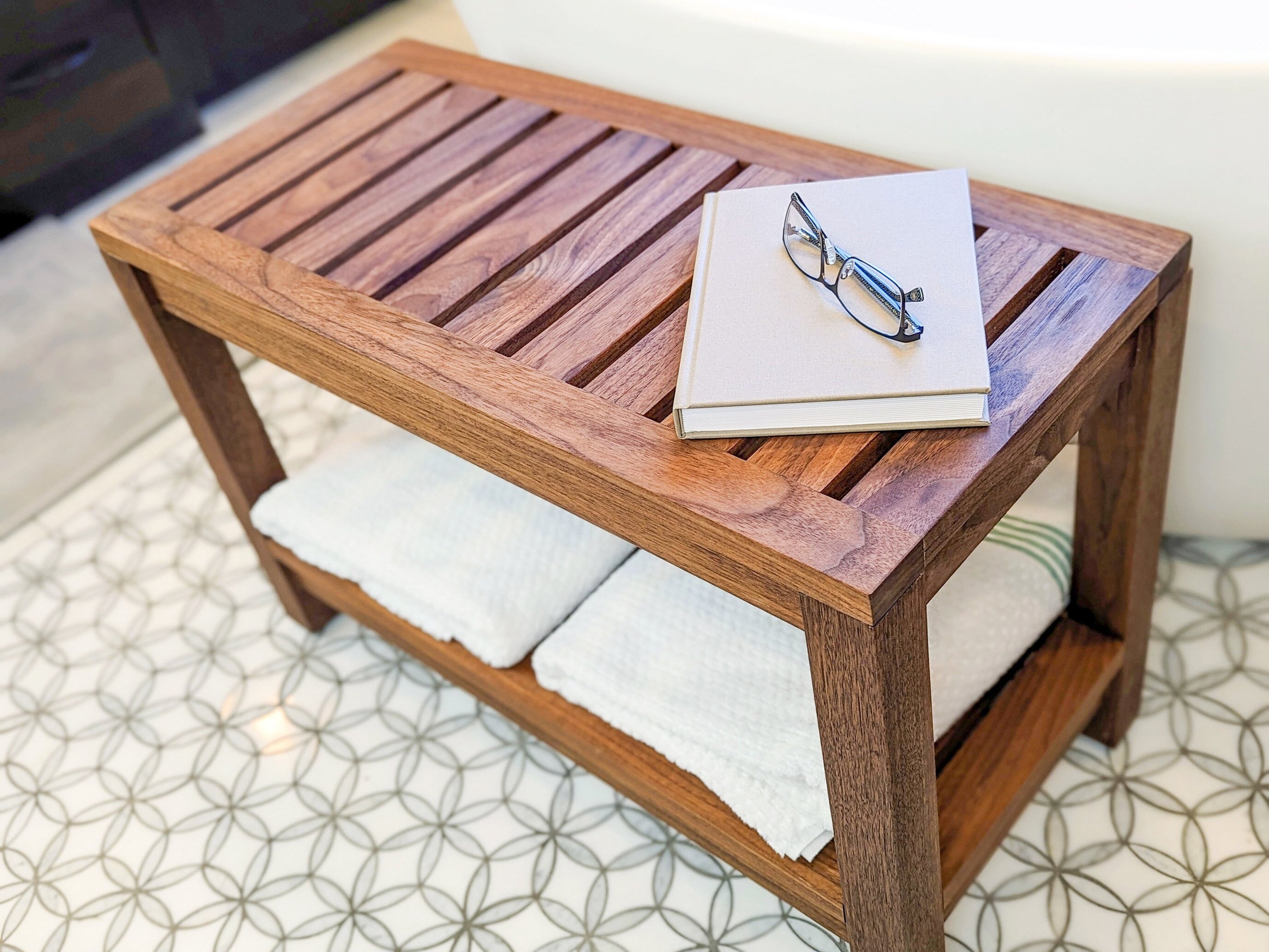 DIY Wooden Shower Bench With Shelf Plans Indoor Outdoor Shower