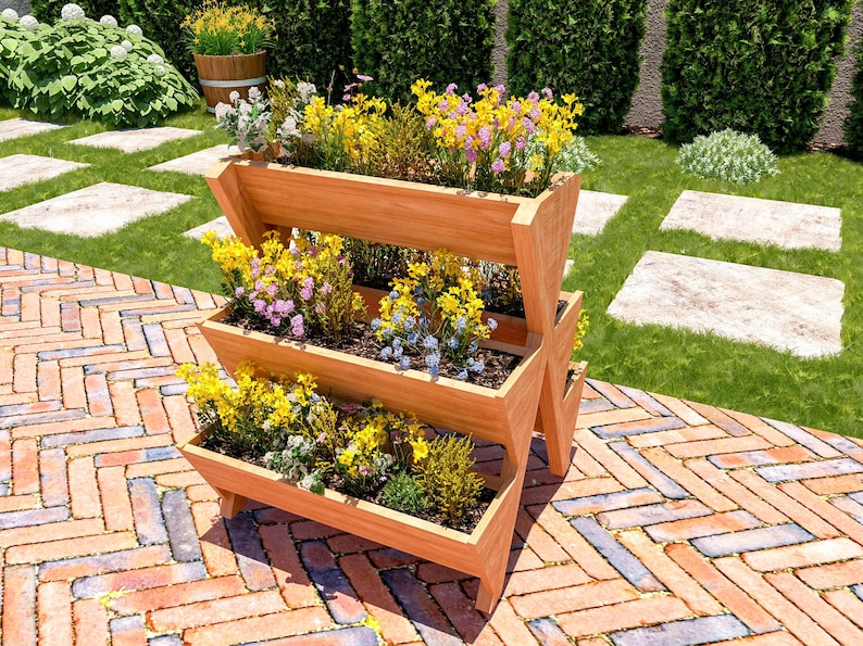 DIY 5 Box Planter Plans, Garden Herb Planter Plans, Wooden Flower Box Build Plans, Raised Multi Planter Plans, Tier Vegetable Planter Plans image 2