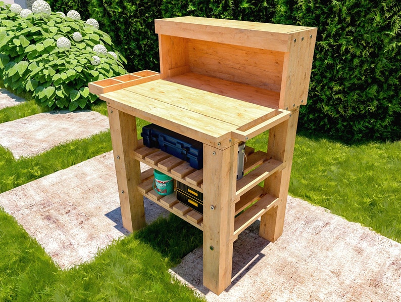 DIY Potting Bench Plans: Wooden Garden Table With Storage (PDF Digital ...