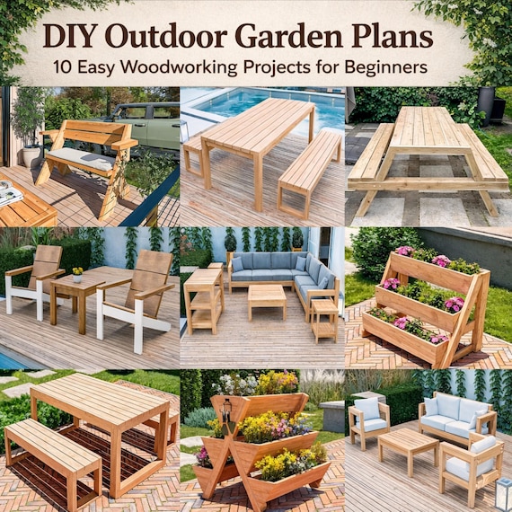 DIY Outdoor Garden Furniture Plans: 10 Easy Woodworking Projects for Beginners (PDF Download)