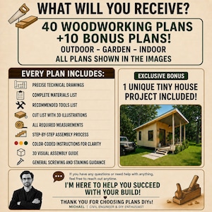 Discover a complete 40-plan DIY woodworking set for interior and exterior furniture. Includes printable construction blueprints for outdoor dining tables, picnic benches, Adirondack chairs, planter boxes, sectional sofa and sofa sets, garage storage shelves, and custom wood shelving. Perfect DIY woodworker resource offering step-by-step instructions, materials list, and cut diagrams. Great for backyard projects, home upgrades, furniture building, woodworking plans bundle. Instant PDF download.