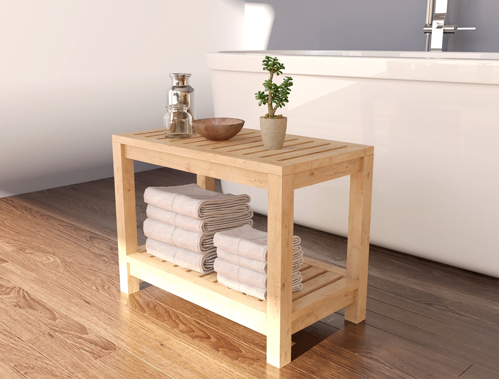 DIY Wooden Shower Bench With Shelf Plans Indoor Outdoor Etsy