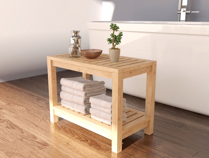 DIY Wooden Shower Bench With Shelf Plans Indoor Outdoor Etsy