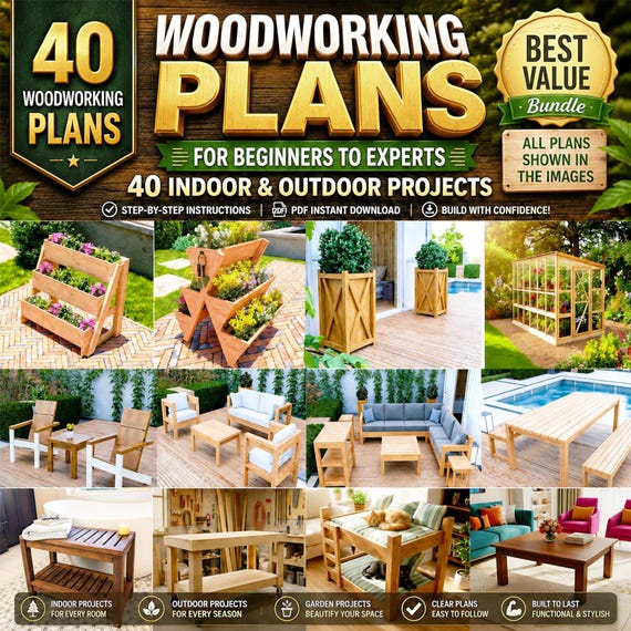 DIY Furniture Woodworking Plans for Beginners: 40 Outdoor-Indoor Projects (PDF Download)