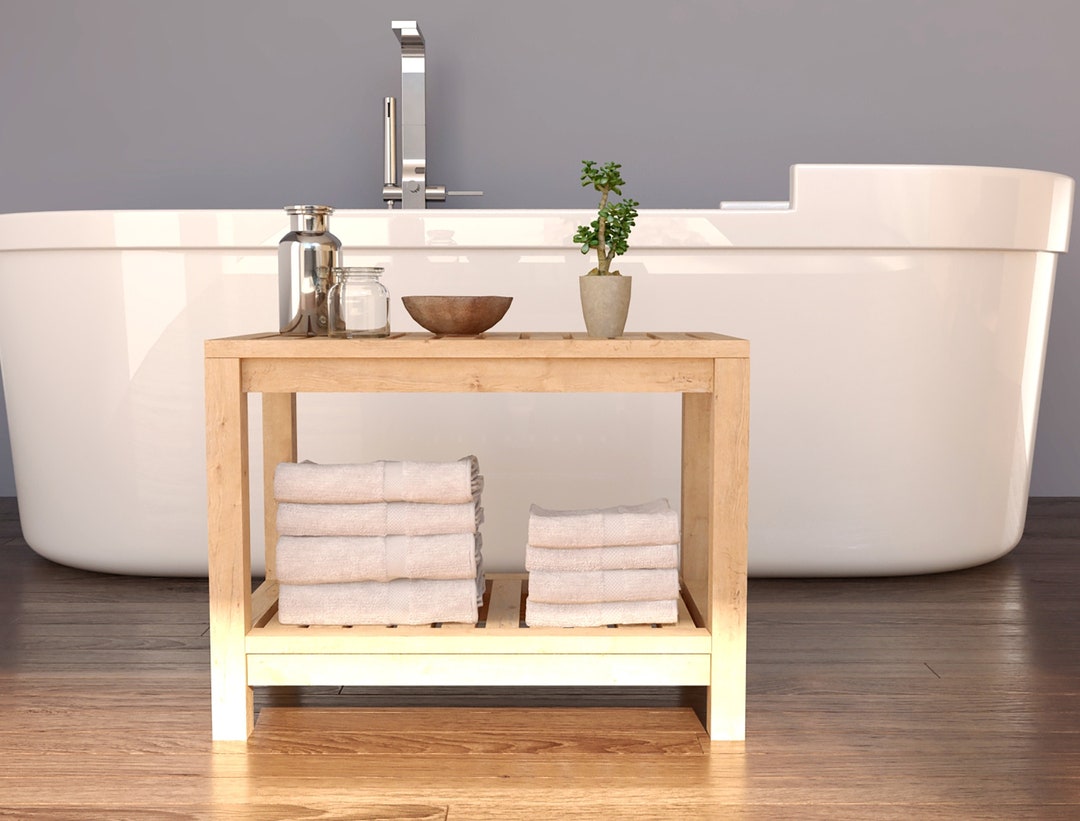 DIY Wooden Shower Bench With Shelf Plans Indoor Outdoor Etsy