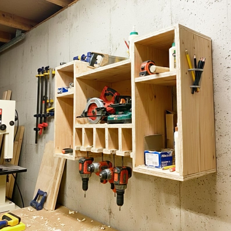 Wall Mounted Tool Organizer DIY Plans: Woodworking Garage Storage (PDF ...