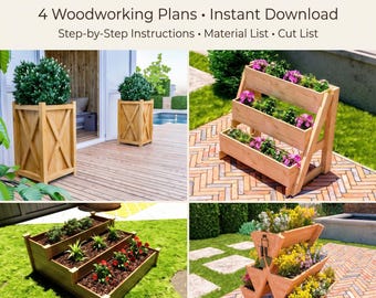 DIY Planter Box Plans Bundle: 5 Garden Woodworking Projects for Beginners (PDF Download)