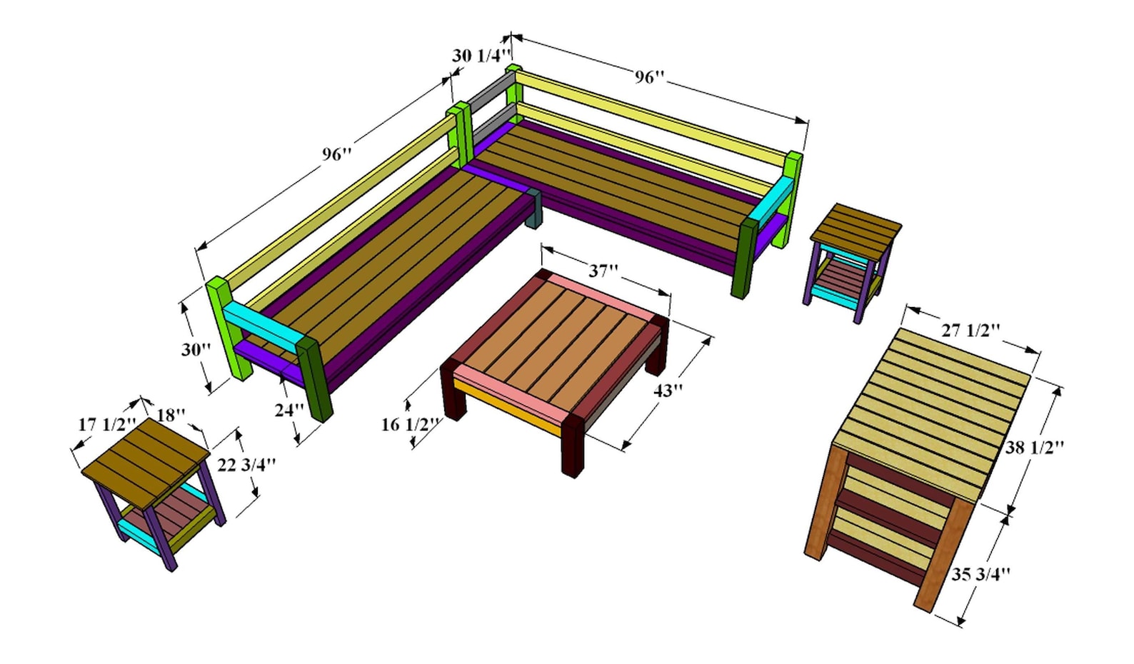 DIY Outdoor Furniture Plans Bundle: Patio Sofa, Garden Seating Set ...