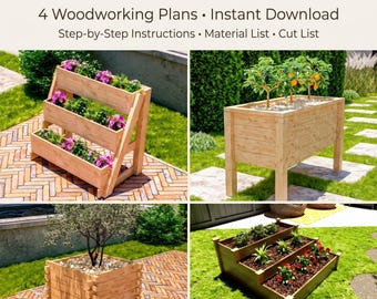 DIY Planter Box Plans Bundle: 4 Woodworking Projects for Garden - Easy Build (PDF File)