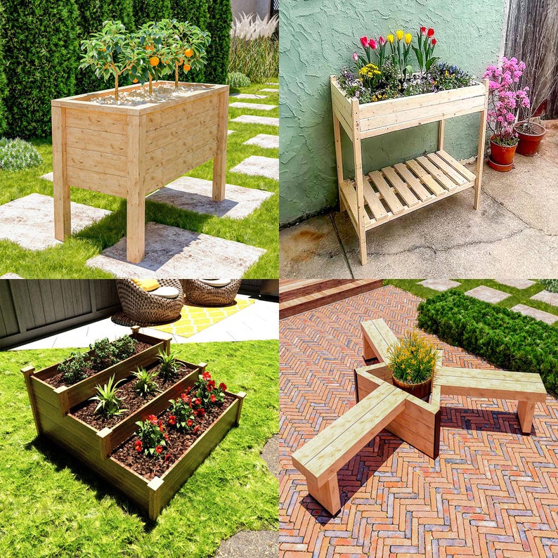 High-quality PDF plans for building 12 DIY raised garden planter boxes with clear, 3D diagrams, detailed technical drawings, complete materials and tool lists, and precise cut lists. Designed for standard lumber, these step-by-step blueprints guide beginners and experienced woodworkers through constructing sturdy herb, flower, and vegetable beds. Perfect for patios, balconies, decks, and small gardens, these versatile designs maximize space, improve drainage, and enhance outdoor aesthetics.