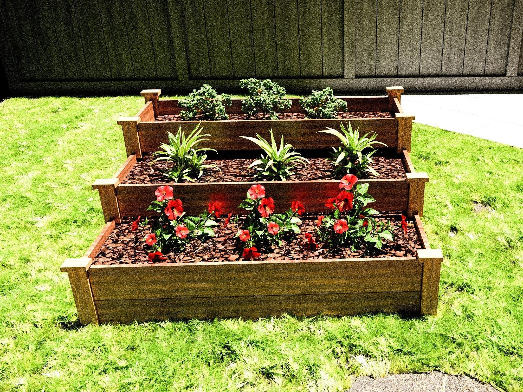 Wooden Garden Bed 3 Tier Raised Garden Bed Kit - Wood Planter Box For ...