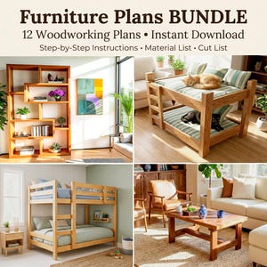 Lot de 12 plans de meubles en bois | Projets de bricolage pour débutants (téléchargement PDF)