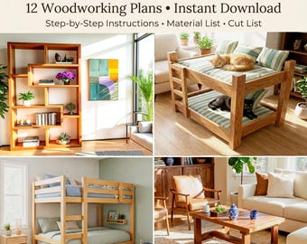 12 Wood Furniture Plans Bundle | Beginner DIY Projects (PDF Download)