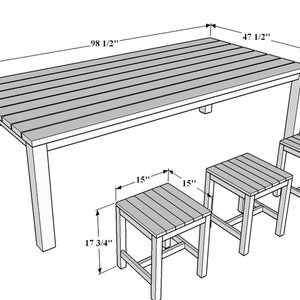 DIY Patio Picnic Table Plans, Garden Table Plans, Outdoor Dining Table Plans With Bench or Stool, Easy Build, PDF Instant Download image 9