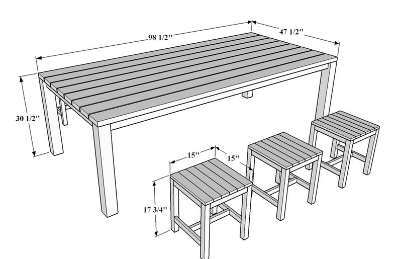 DIY Patio Picnic Table Plans, Garden Table Plans, Outdoor Dining Table Plans With Bench or Stool, Easy Build, PDF Instant Download image 9