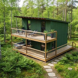 Modern tiny house plans with loft and spacious covered porches, perfect for small living enthusiasts. This 16x20 tiny home floor plan includes a functional 2-bedroom, 1-Bath, 1-Kitchen, open living space, and outdoor deck areas for relaxing. Ideal for anyone searching for small cabin designs, affordable housing solutions, or minimalist living ideas. Downloadable PDF building plans for easy construction.