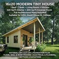 Tiny House Architectural Plans 16x20 - Modern Garden Cabin Plans - Small Cottage House Floor Plan - Tiny Home PDF Blueprint Full Package