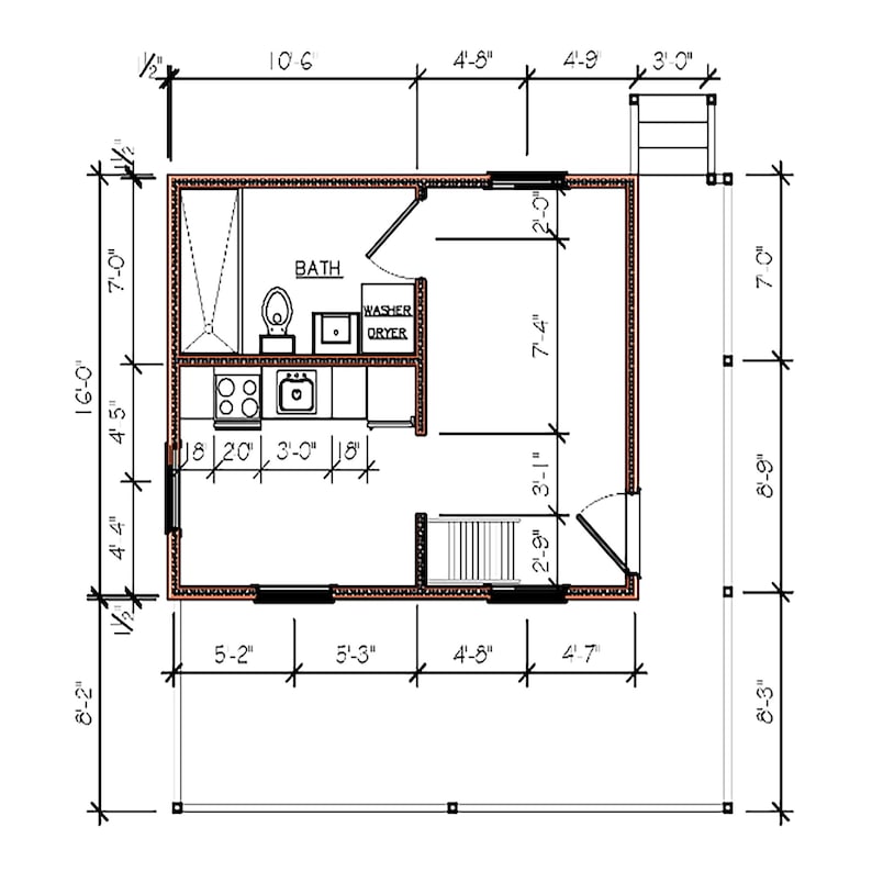Modern tiny house plans with loft and spacious covered porches, perfect for small living enthusiasts. This 16x20 tiny home floor plan includes a functional 2-bedroom, 1-Bath, 1-Kitchen, open living space, and outdoor deck areas for relaxing. Ideal for anyone searching for small cabin designs, affordable housing solutions, or minimalist living ideas. Downloadable PDF building plans for easy construction.