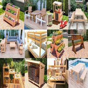 Discover a complete 40-plan DIY woodworking set for interior and exterior furniture. Includes printable construction blueprints for outdoor dining tables, picnic benches, Adirondack chairs, planter boxes, sectional sofa and sofa sets, garage storage shelves, and custom wood shelving. Perfect DIY woodworker resource offering step-by-step instructions, materials list, and cut diagrams. Great for backyard projects, home upgrades, furniture building, woodworking plans bundle. Instant PDF download.