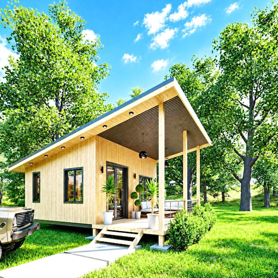 16x20 Modern Tiny House Plans – Adu Cabin Architectural Blueprint - Guest Cottage Home (PDF Download)
