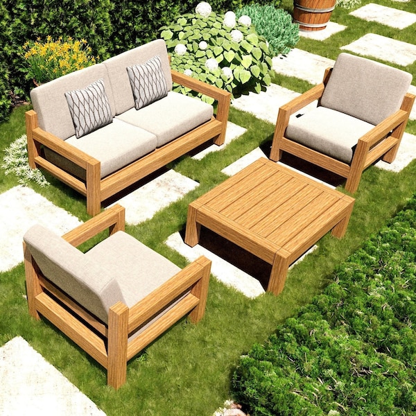 DIY Outdoor Sofa Set Pläne: Terrassenmöbel Holzbearbeitung Build-Projekt (PDF Download)