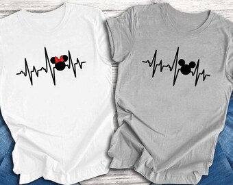 Mickey Heartbeat, Minnie heartbeat Shirts - Disney Couples - Matching Shirts - I Love Disney Shirts, shirts voor koppels, magisch koninkrijk shirt