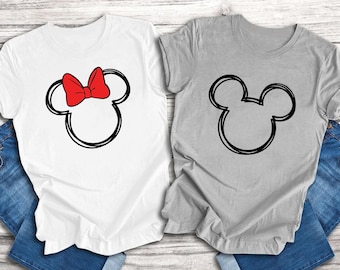 Scribble Minnie and Mickey Shirts, Disney Couples, Matching Shirts, Hand Drawn, Matching Shirts, shirts for couples, magic kingdom shirt