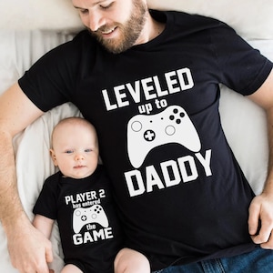 Leveled Up to Daddy, Matching Dad Shirt, New Father Gift, Fathers Day, Matching Father, Gift For Husband, Gamer Dad Gift, Funny Dad Shirt