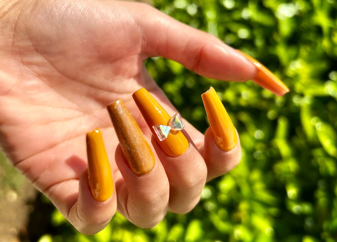 Mustard Yellow Nails Press on Nails Summer Nails Yellow Etsy