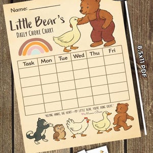 8.5x11 Little Bear Chore Chart PDF | Instant Download | Digital File with Bear Character Stickers PDF and PNG | Print & Go!