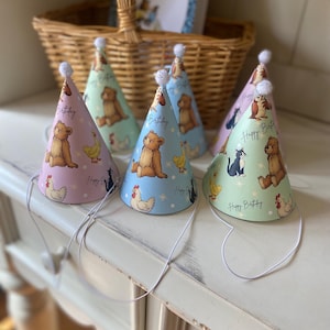 Mini Chapéus de Festa Vintage: Ursinho e Amigos | Rosa, Azul e Sálvia Inclusos | Download Digital | Acesso Instantâneo | Festa de Aniversário | PNG PDF