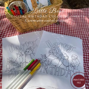 Classic Bear Birthday Coloring Page, Storybook Animals Party Favor, Nostalgic Forest Friends Activity, Instant Download Printable Worksheet