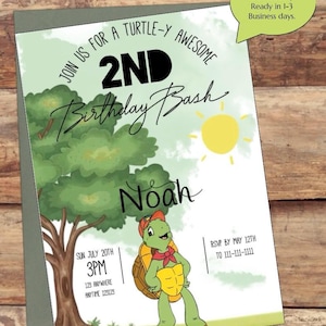 Invitation de fête d'anniversaire de tortue | Téléchargement numérique | 1-3 jours ouvrables | Ce modèle n'est PAS modifiable. Je personnaliserai pour vous !