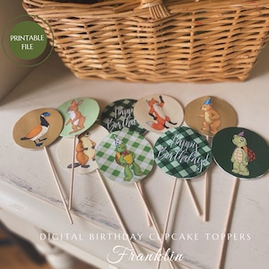 Vintage Karo Schildkröte und Freunde: Individuelle Cupcake Toppers | Druckbare Tier Party Dekorationen | DIGITAL | Geburtstag | PDF + PNG