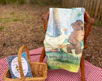 Vintage Storybook Bear and Friends Blanket: 30x40 | Polyester Fleece | Love you as you are | Watercolor-Like Design | Lightweight and Thin