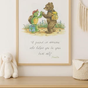 Turtle and Bear Digital Nursery Print: “Best Self.” Friendship. Boy | Girl Nursery Wall Art. Instant Download. Watercolor-like | Vintage