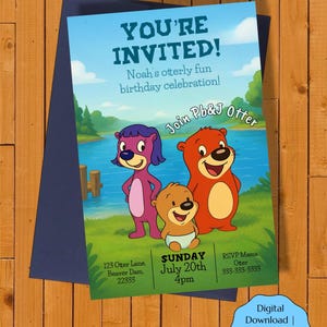 Invitación de cumpleaños de nutria / Invitación personalizada editada por el vendedor / Tema de fiesta de nutria / Descarga digital / 1-3 días hábiles