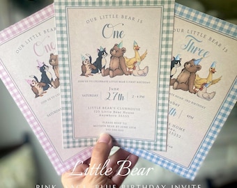 Matching Pink | Blue | Sage Classic Bear Birthday Invitation | Digital Download | Delivered in 1-3 Business days | Edits Done By Me