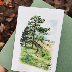 Winnie The Pooh Greeting Card-Blank Card- “Watercolor-like” Design. Minimalistic. Available in 5x7 and Adorable little Minis.