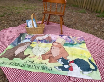 Classic Storybook Bear and Friends Blanket: 30x40 Polyester Fleece | True Friends Forever | Watercolor-Like Design | Lightweight and Thin