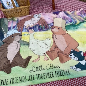 Classic Storybook Bear and Friends Blanket: 30x40 Polyester Fleece | True Friends Forever | Watercolor-Like Design | Lightweight and Thin image 3
