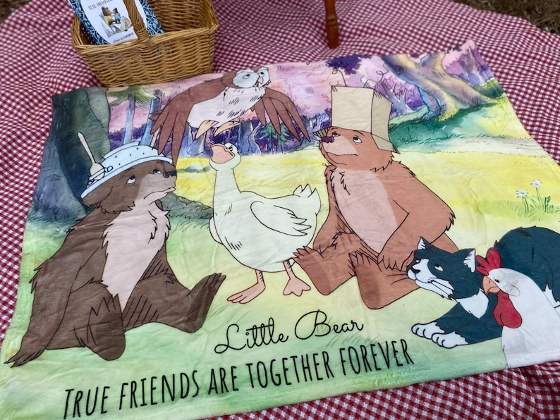 Classic Storybook Bear and Friends Blanket: 30x40 Polyester Fleece | True Friends Forever | Watercolor-Like Design | Lightweight and Thin image 3